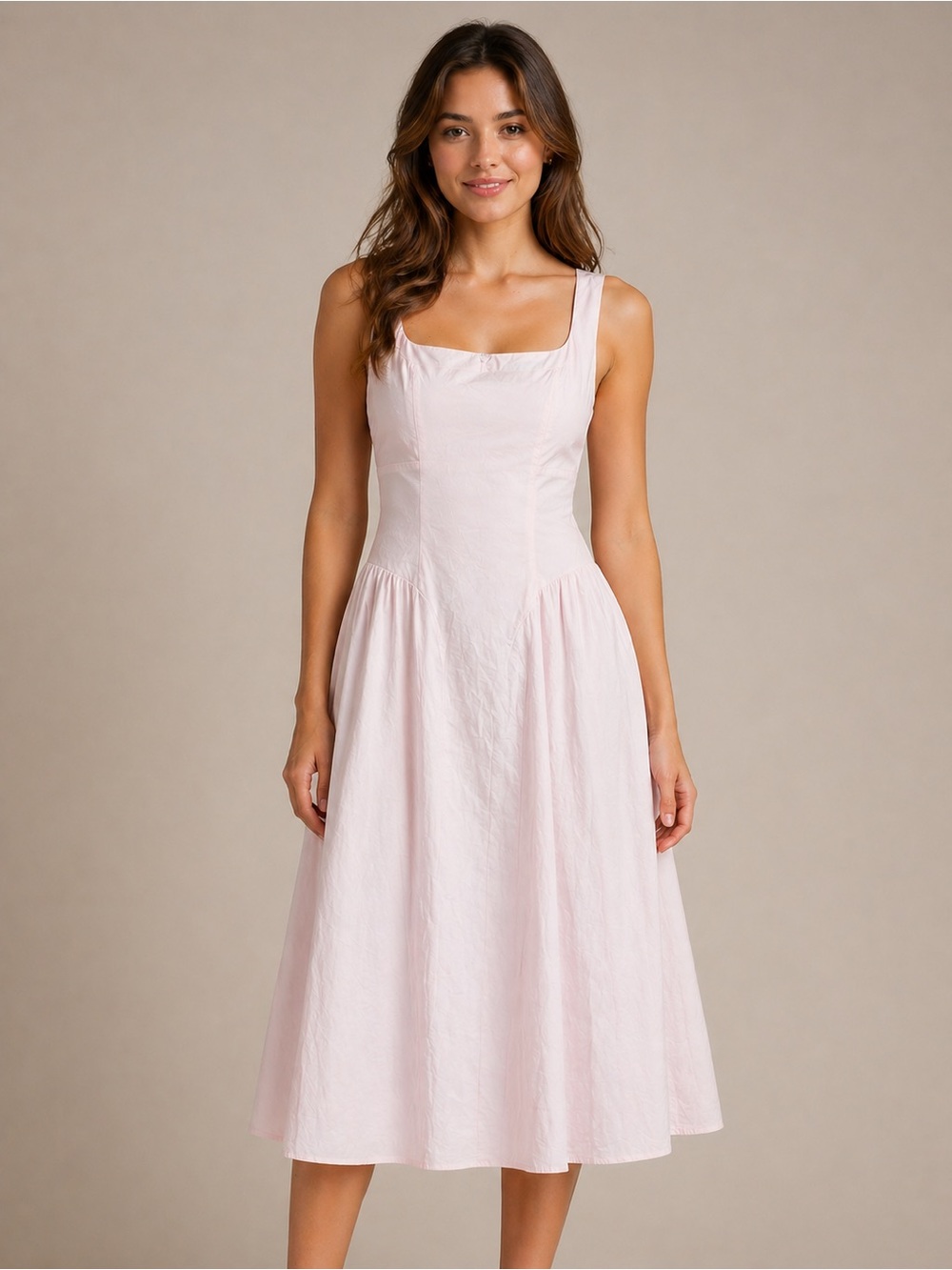 WAYF Blush Pink Cotton Corset Midi Dress Size Medium
